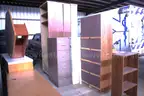 Lot of misc yellow chairs, cloth chairs. shelves, desk, cabinets,