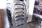 Lot of misc yellow chairs, cloth chairs. shelves, desk, cabinets,