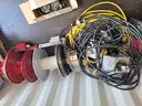 Lot of various electric cords with 2 metal spools