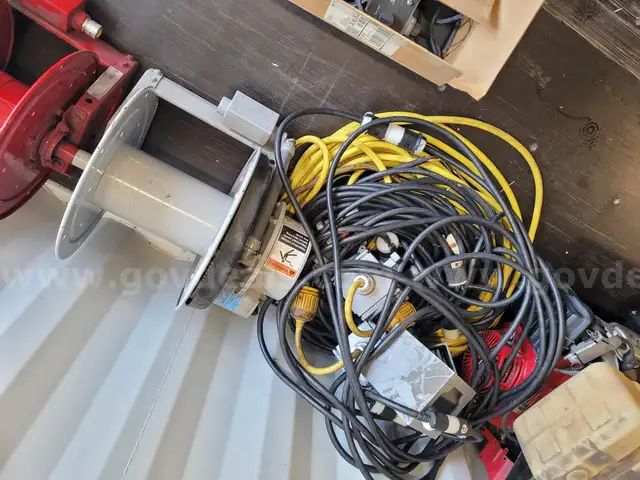 Lot of various electric cords with 2 metal spools