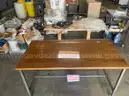 Larger bar height Glass top wood table with casters