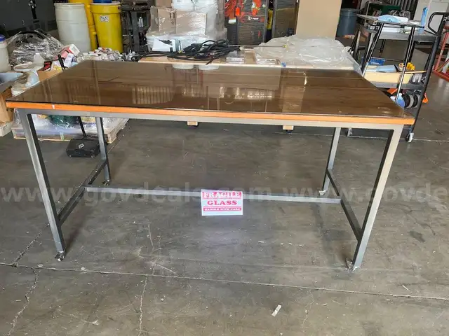 Larger bar height Glass top wood table with casters