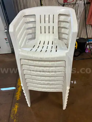 8 White  Plastic Outdoor Chairs