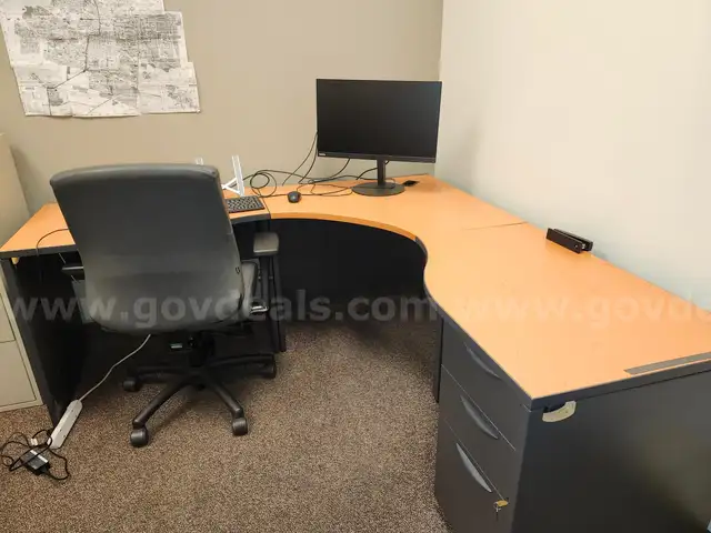 Desk w/small cabinet (item # 1)-Chair/monitor not included