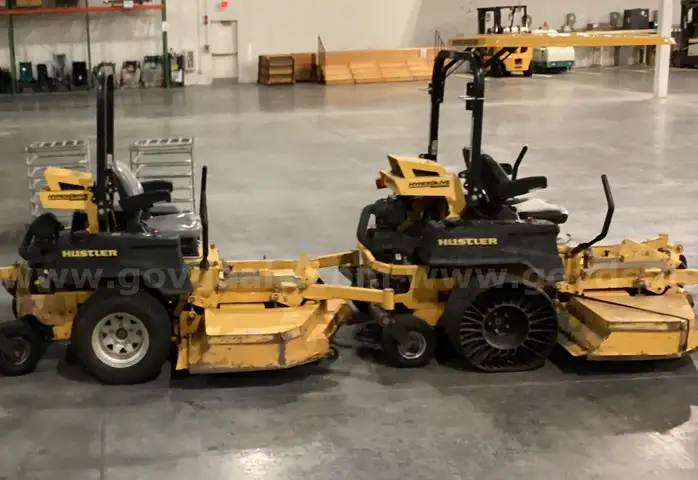 2-USED Hustler Hyperdrive 72&#x201D; Mowers in Running Condition. 1 Hustler Mower Parts Only + Box of Random Parts (SOLD AS IS)
