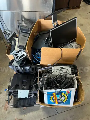 Lot of monitors, projector, various cables.