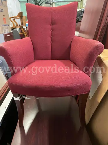Red Fabric Chairs with Wooden Legs