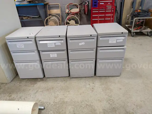 Four (4) Used Three (3) Drawer Pedestal File Cabinets