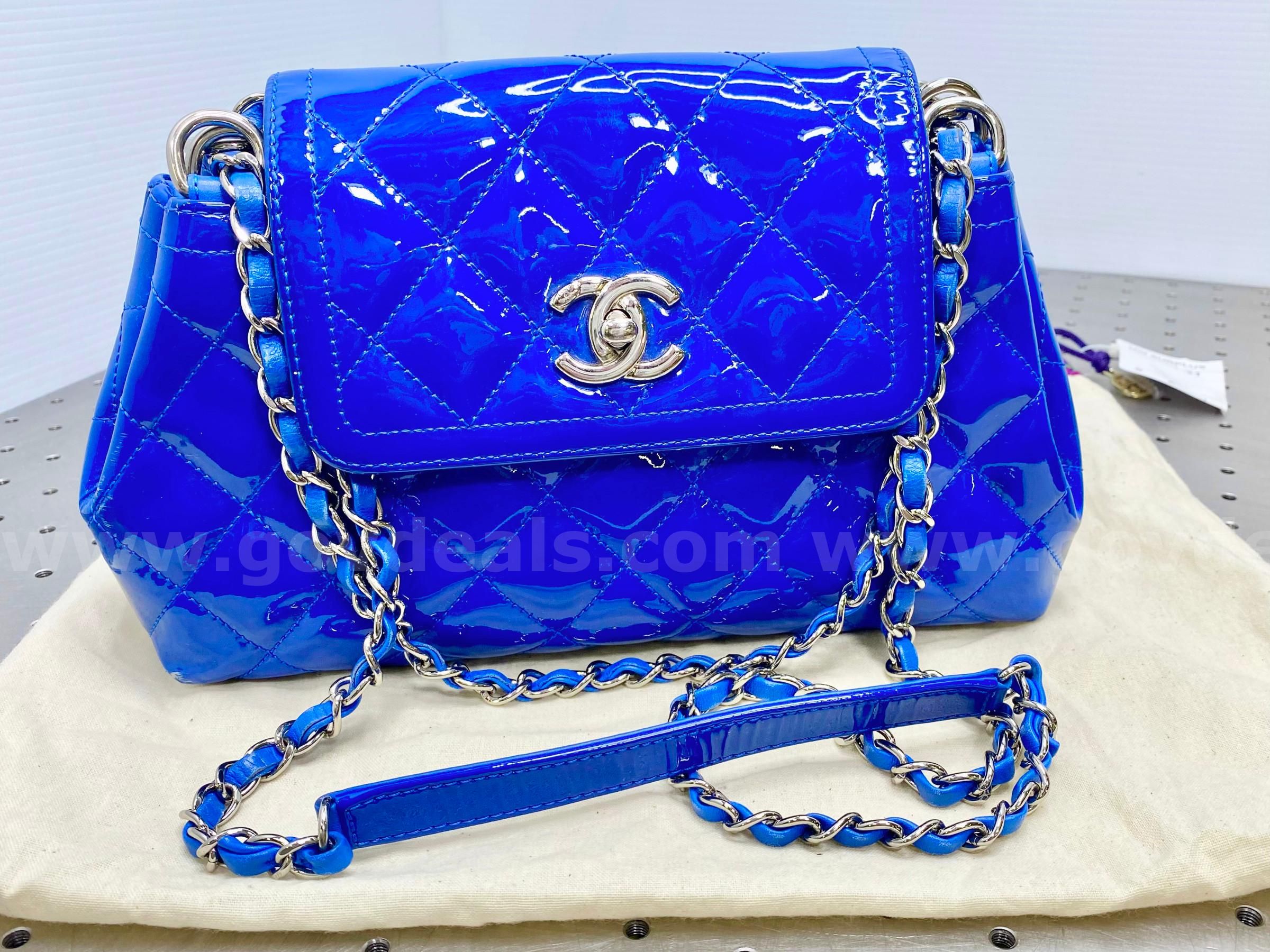 Handbag Chanel Quilted Blue Patent Leather Purse 379 68 GovDeals