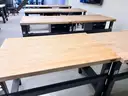 Lot of 8 Workbenches: Global Industrial Butcher Block Top Workstations (408-25)