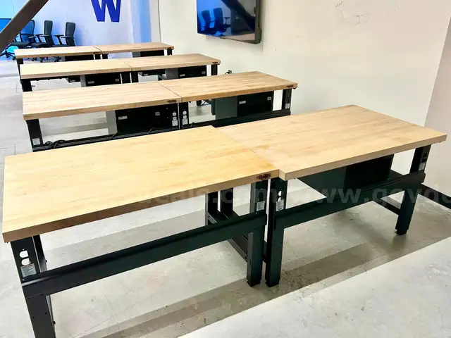 Lot of 8 Workbenches: Global Industrial Butcher Block Top Workstations (408-25)