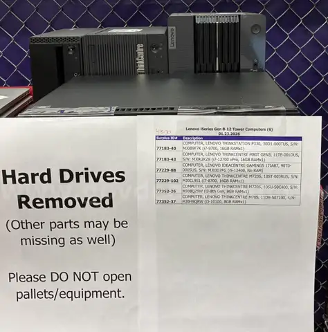 Lot of 6 Computers: Lenovo iSeries (Gen 8-12) Towers (Hard Drives Removed) (415-30)