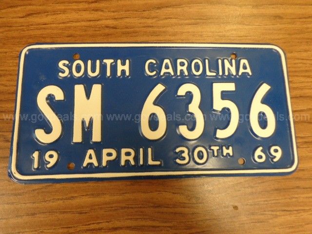 1969 South Carolina License Plate Govdeals