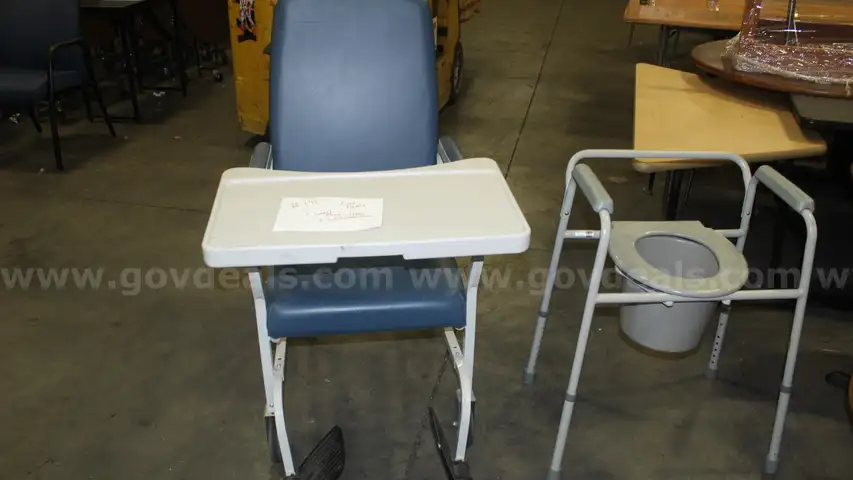 Wheelchair w/ tray bedside commode
