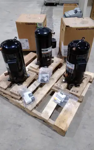 Lot of (3) Copeland scroll compressors, Model: ZP103KCE-TF5-950. New and unused.