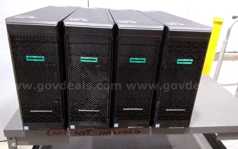 Lot of (4) HP Proliant servers, ML350 Gen10, each with 64GB of memory. P/N: 877627-B21