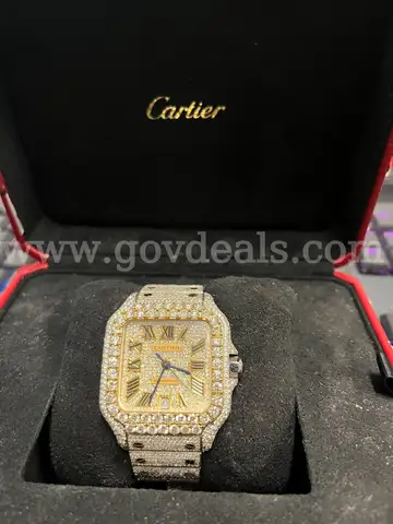 "Iced Out" Cartier Santos watch