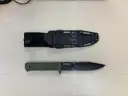 six fixed blade knives w/ case