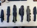 six fixed blade knives w/ case