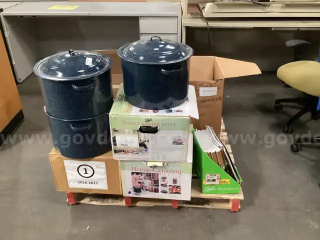 Partial Pallet of Home Canning Supplies and Cookbooks.