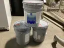 3 - Partial 5 Gallon Buckets of Sherwin Williams Paint, Color # 6629,6883 &#x22;Jalapeno , Raucous Orange&#x22;
