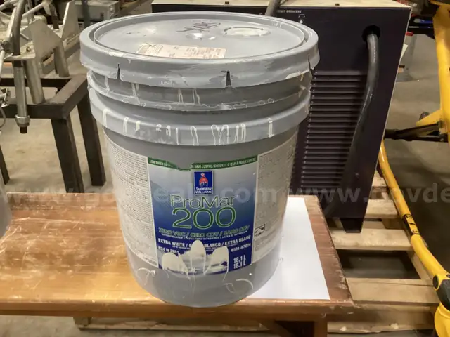 A Partial 5 Gallon Bucket of Sherwin Williams Paint, Color # 7012 &#x22;CREAMY&#x22;