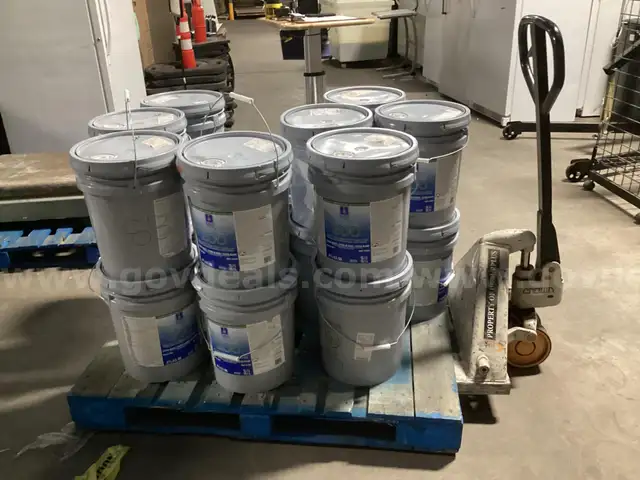 18 - Partial 5 Gallon buckets of Sherwin Williams Paint. Color Number 6085 Simplify Beige.