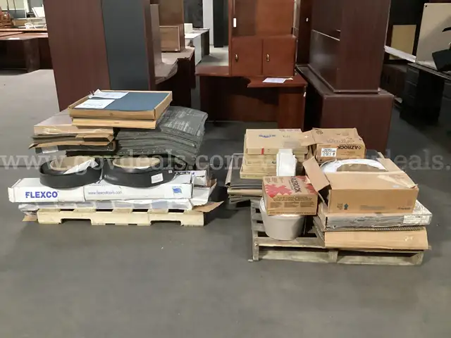 Assortment of Carpet Squares, Cove Base and Floor Tile.