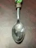Silver belt buckles, silver spoons and ring