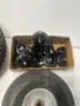 Lot of miscellaneous yard type tires and a box of casters