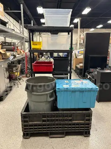 Lot of Various Containers &#x26; Shelving Unit