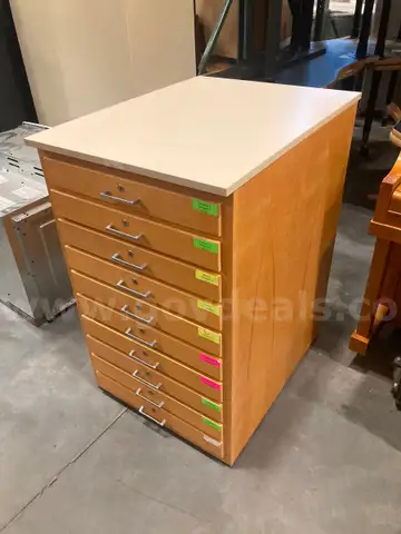 Lot of 2, 10-drawer wooden locking cabinets