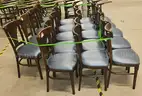 Lot of Wooden Dining Chairs with Blue Upholstered Seats