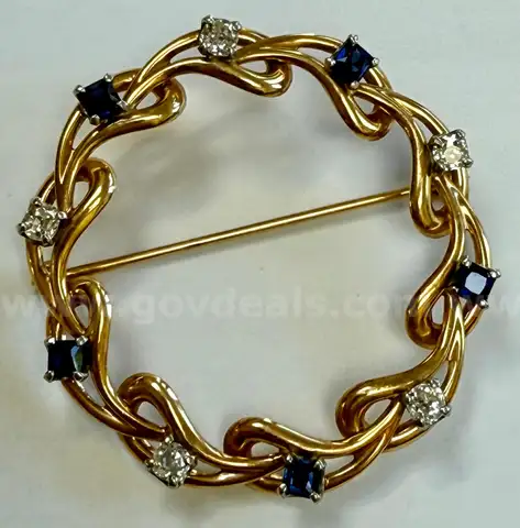 Sapphire, Diamond, &#x26; 14K Gold Brooch