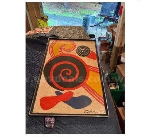 Alexander Calder, (AMERICAN 1898-1976 )," Spirals", color lithograph, 36 ½" x 25", discoloration throughout print.