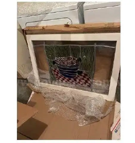 Vintage Stained Glass Window, Still Life Scene, 28 ½ x 40 ½", good condition.