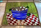 Vintage Stained Glass Window, Still Life Scene, 28 ½ x 40 ½", good condition.  *RELISTED w/ BETTER PICS*