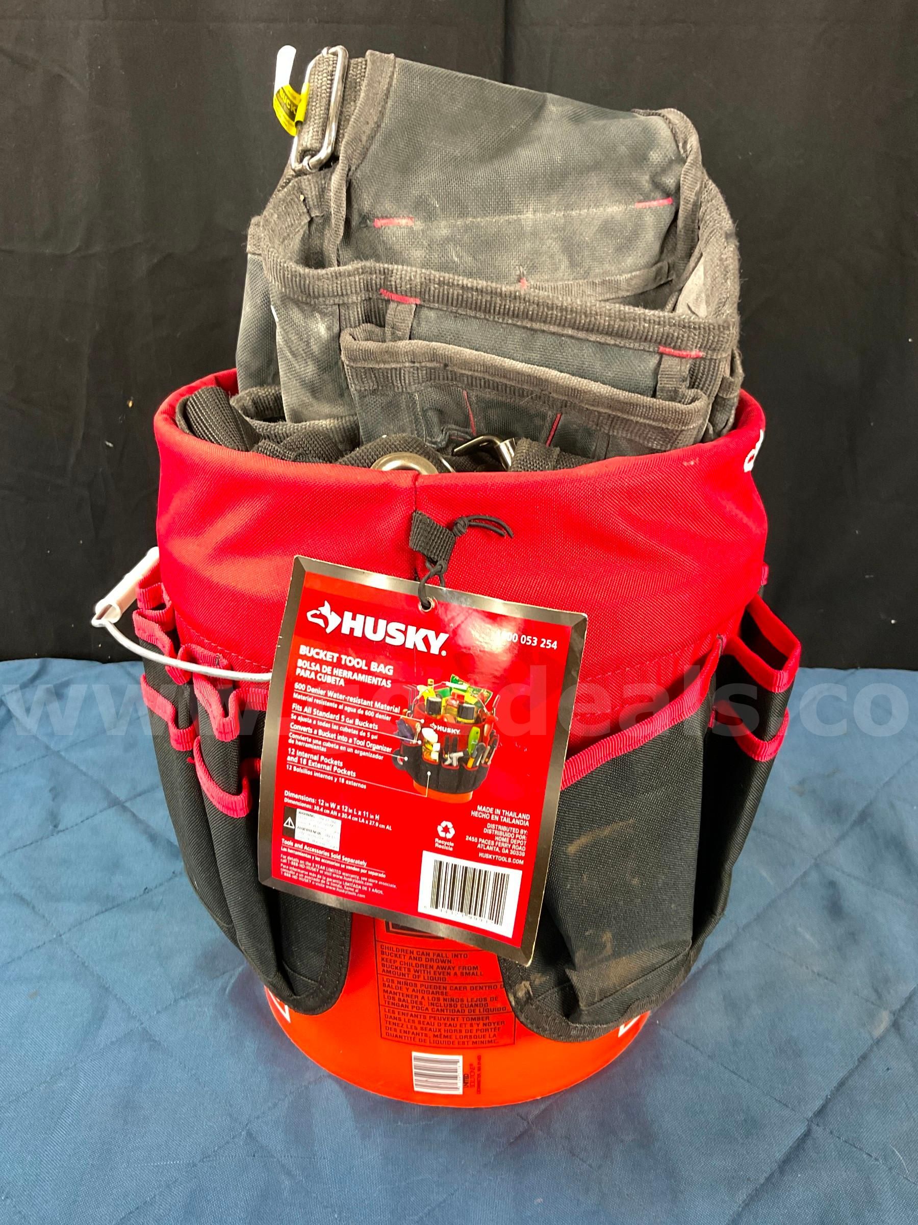 Husky Bucket Tool Bag With Bucket Bucket Boss 2 Bag Tool Belt With Suspenders 2 Husky Tool Belts GovDeals