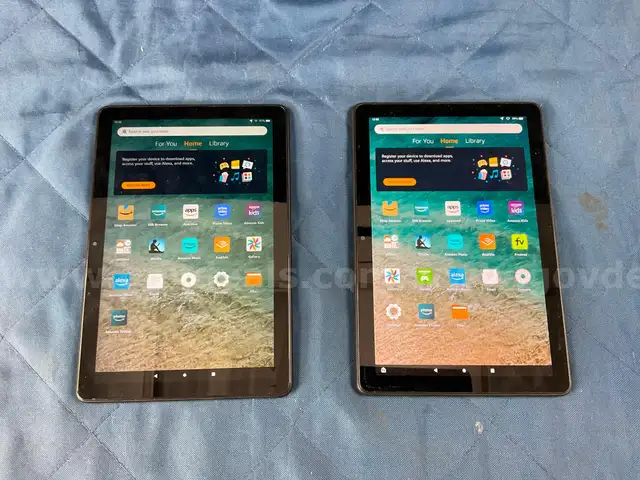 2 - Amazon Fire (Unlocked) HD 10 Tablets, Both Power On