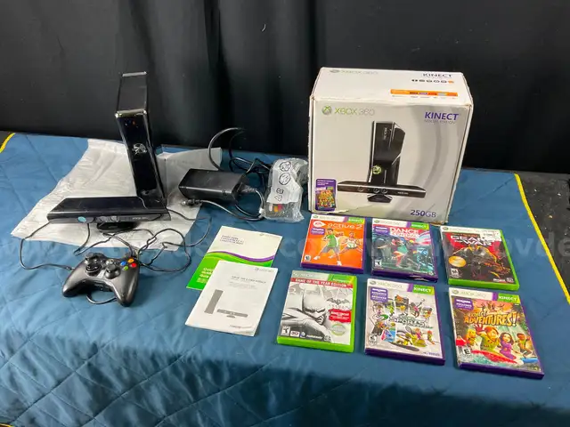 Microsoft Xbox 360 S Slim with Kinect System, Accessories and 6 - Games, Powers On (with Some Wear and Tear)
