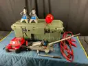 Plano Molding Wheeled Storage Trunk Model 1819 with Misc. Vehicle Roadside Assistance Tools