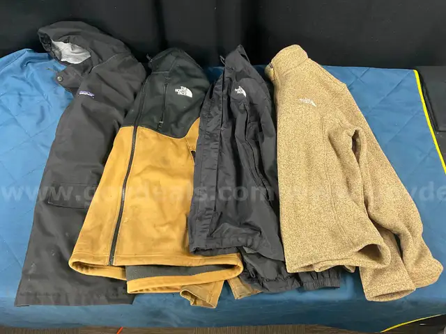 4 - Fashion Jackets, Labeled as: 3 - The North Face, Sizes Men&#x27;s M, Women&#x27;s L &#x26; Men&#x27;s XL &#x26; 1 - Patagonia, Size Men&#x27;s XL