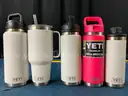 9 - Water Bottles, Labeled as Yeti, Hydroflask &#x26; Stanley