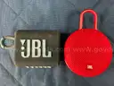 3 - JBL Bluetooth Speakers: 1 - Flip 4, 1 - Clip 3 and 1 - Go 3, All Power On