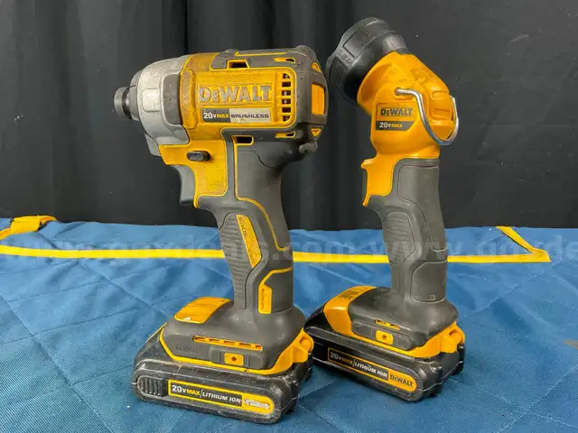 2 - Dewalt Cordless Power Tools With 2 - Batteries: Work Light, Model DCL040 &#x26; 1/4&#x22; Impact Driver, Model DCF787