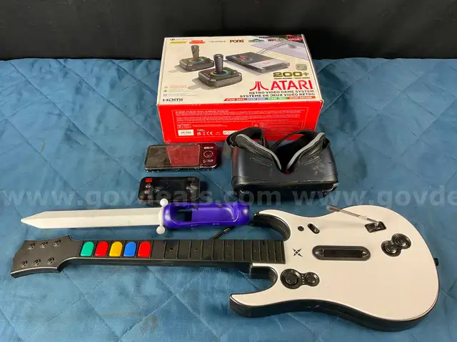 Lot of Gaming Items: Atari Retro Video Game Console With Box &#x26; Other Gaming Accessories
