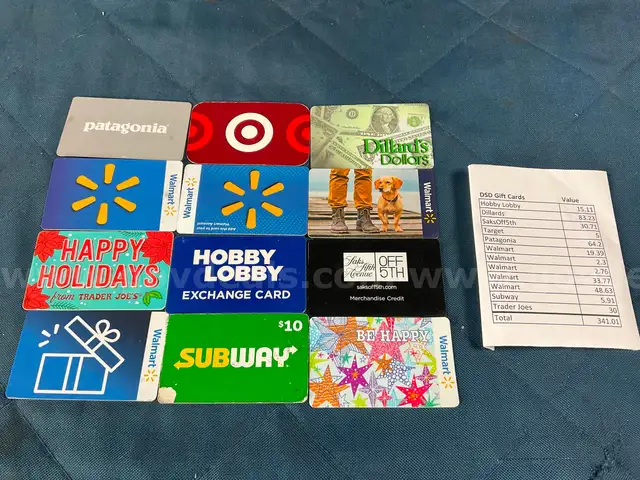 Lot of Retail Store &#x26; Restaurant Gift Cards, Total Balance $341.01