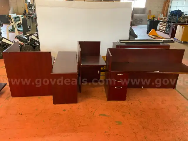 Krug Office Desk Disassembled With Wall Cabinet, Lights Power On