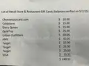 Lot of Retail Store &#x26; Restaurant Gift Cards, $240.51 Total Balance