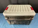 Rubbermaid Action Packer Tote With Lot of Water Bottles